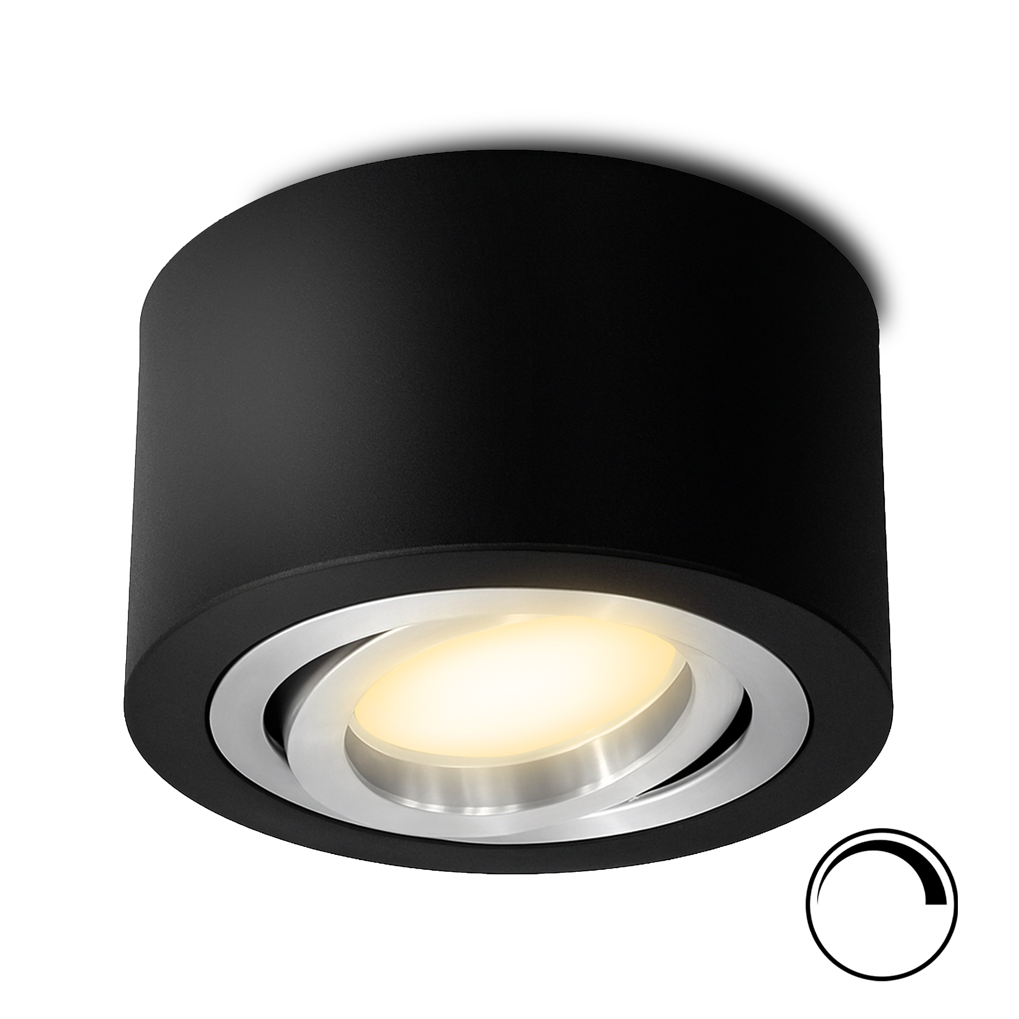 4x Dimmbare LED Aufbaustrahler - ø80mm - Rund - Schwarz - 3W - 2700K - Kippbar - IP20