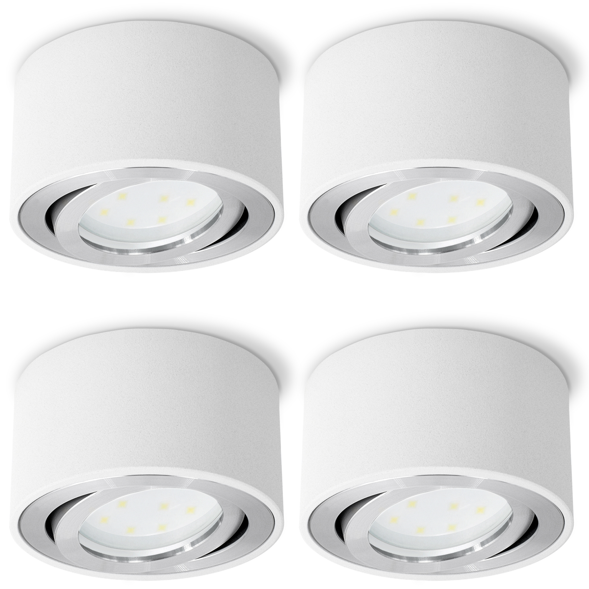 SSC-LUXon 4er Set Aufbauleuchten GU10 – Schwenkbare Deckenstrahler In Weiß, Inkl. 5W LED Leuchtmittel