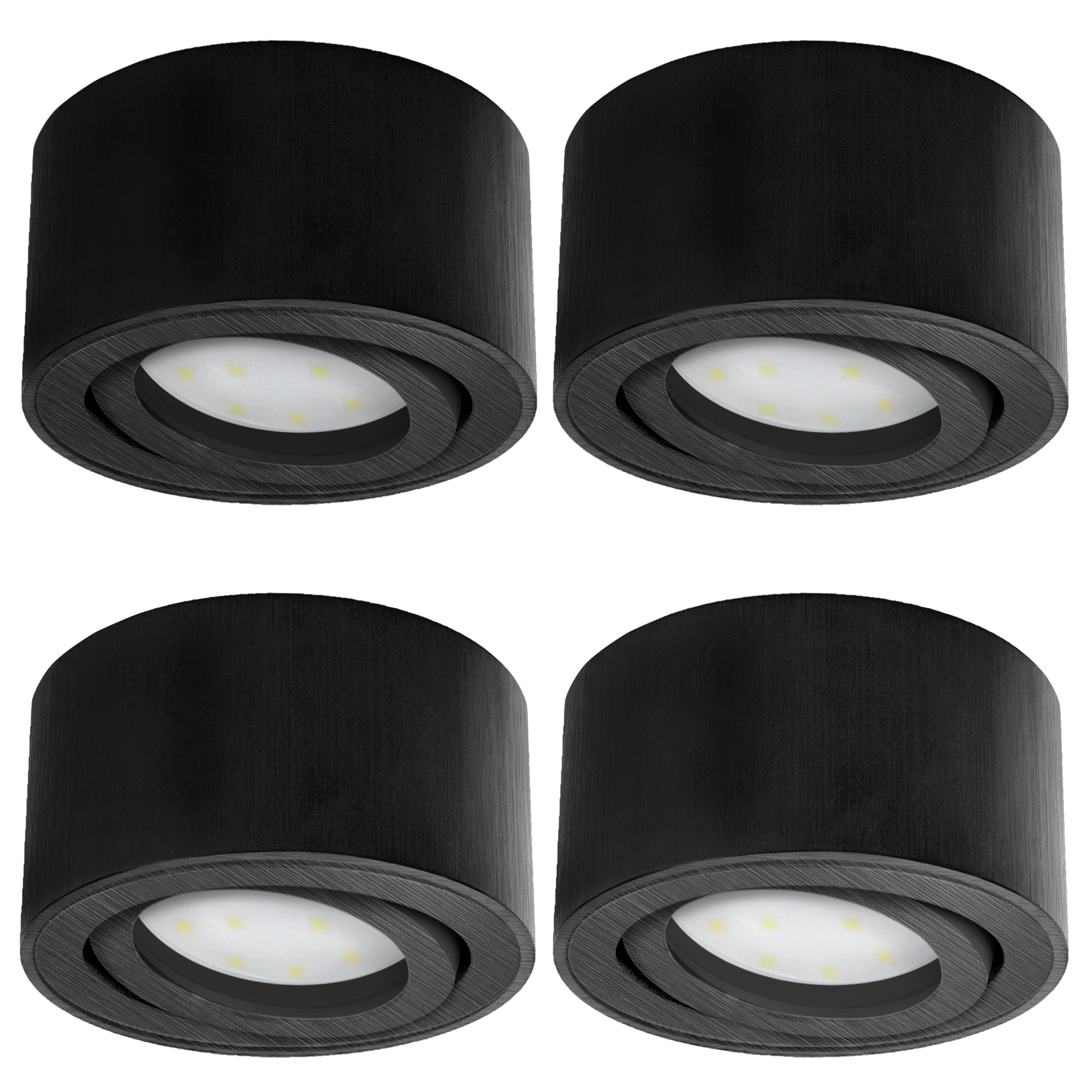 4er Set LED Deckenstrahler – Schwenkbar, Schwarz, FourSTEP Dimmbar Ohne Dimmer, 4W Warmweiß
