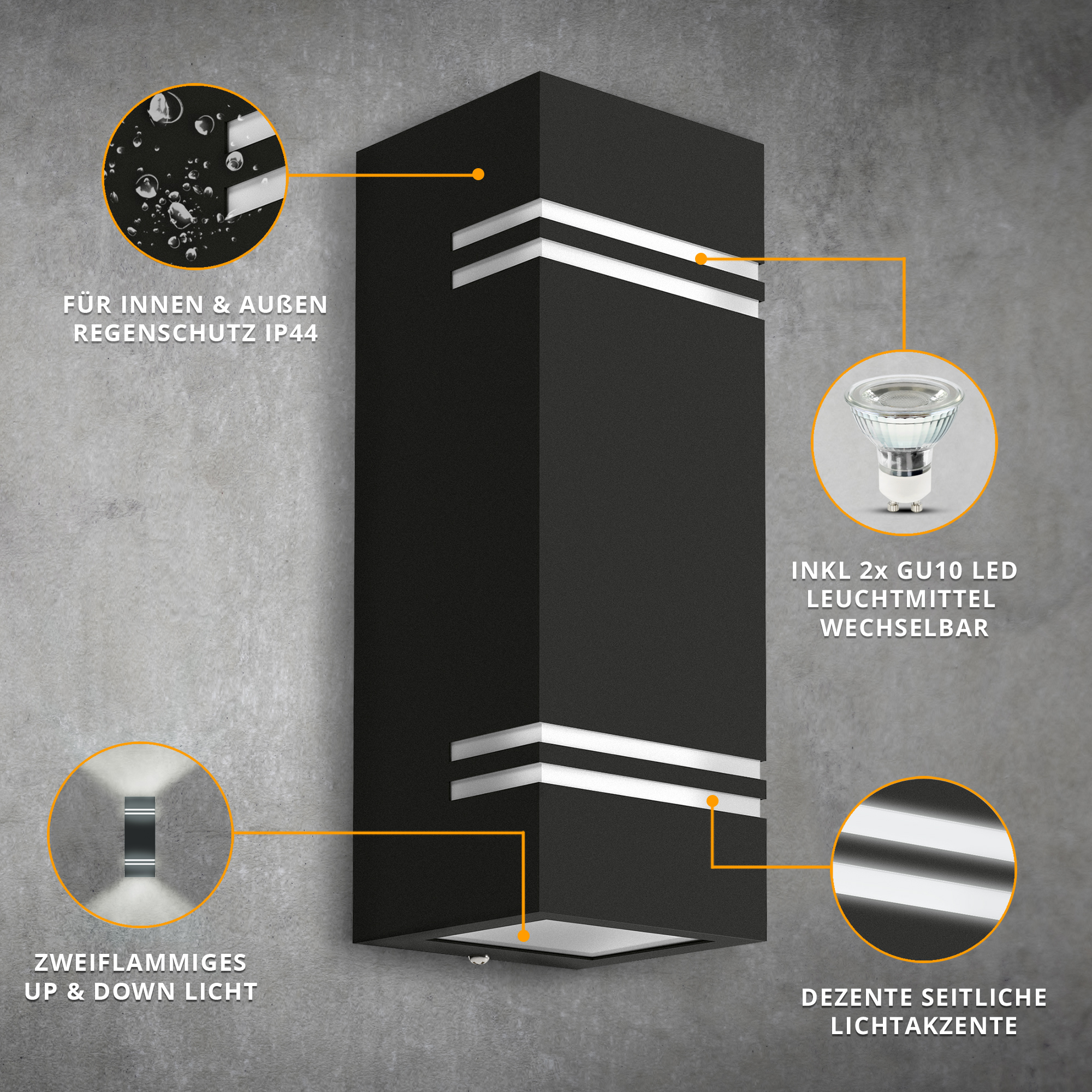 Outdoor Wall Light jovo-L Up & Down Black IP44 incl. 2x GU10 LED 3W