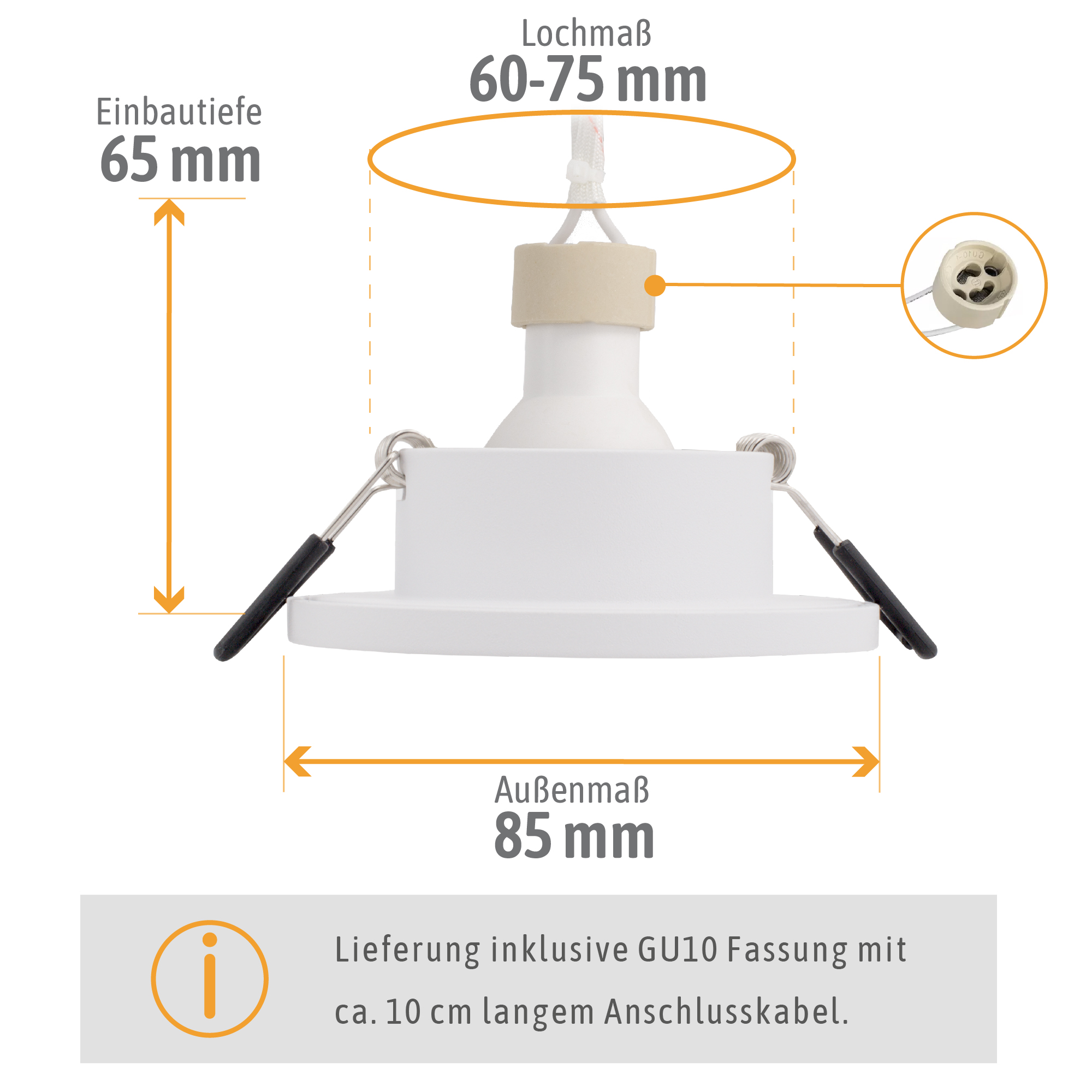 BEDA Bad Einbaustrahler IP65 mit LED GU10 Lampe 38° wechselbar 3W warmweiß  in weiß rund