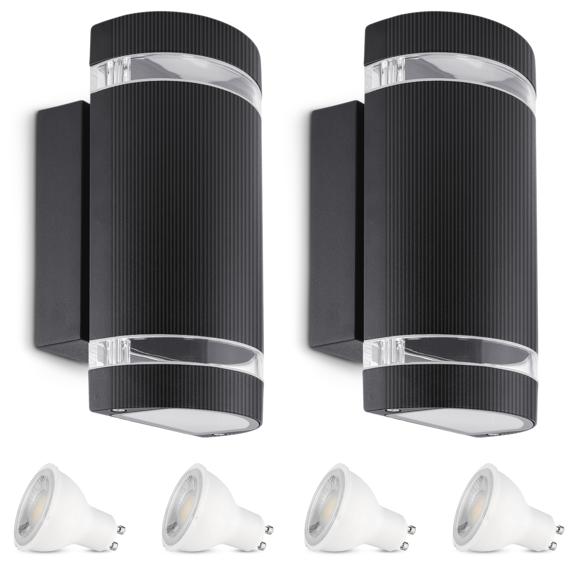 2 Stück Up Down GU10 Wandleuchte SELA schwarz IP54 mit LED 3W