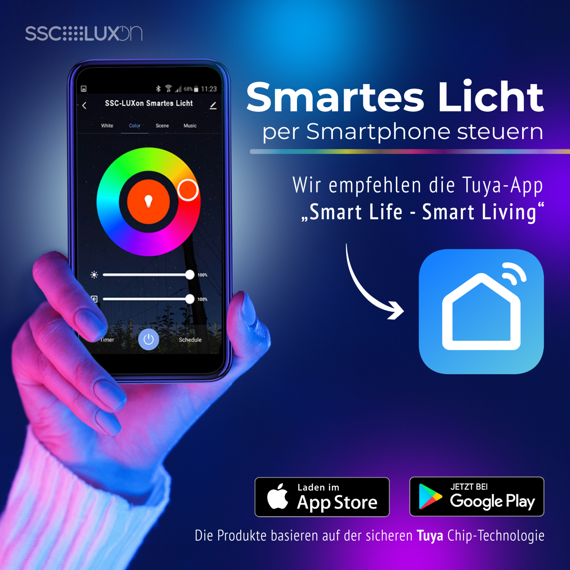 SSC-LUXon Design Einbaulampe – Quadratischer LED Spot Aus Echtglas, 4W Warmweiß, Flach Nur 15 Mm Einbautiefe