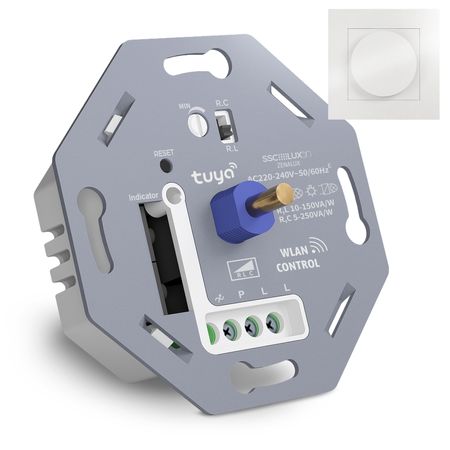 SSC-LUXon Universal-Dimmer OBRIUS – Für Dimmbare LED-Leuchten, 0-100 W, Mit 4/6 Mm Welle (für Unterputzdose 60 Mm)